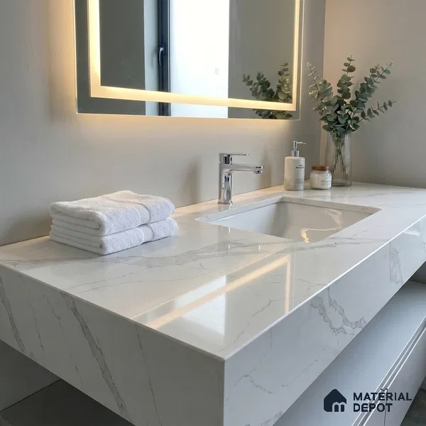 Belina Quartz QR 00175 Silver Drift Value Series 10.5 ft x 5.25 ft Quartz - 20 mm | 5 Years Warranty | Suitable for Kitchen, Restaurant, Counter Tops, Dining, Reception, office