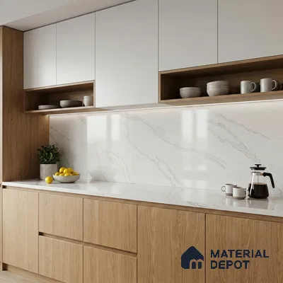 Belina Quartz QR 00175 Silver Drift Value Series 10.5 ft x 5.25 ft Quartz - 20 mm | 5 Years Warranty | Suitable for Kitchen, Restaurant, Counter Tops, Dining, Reception, office