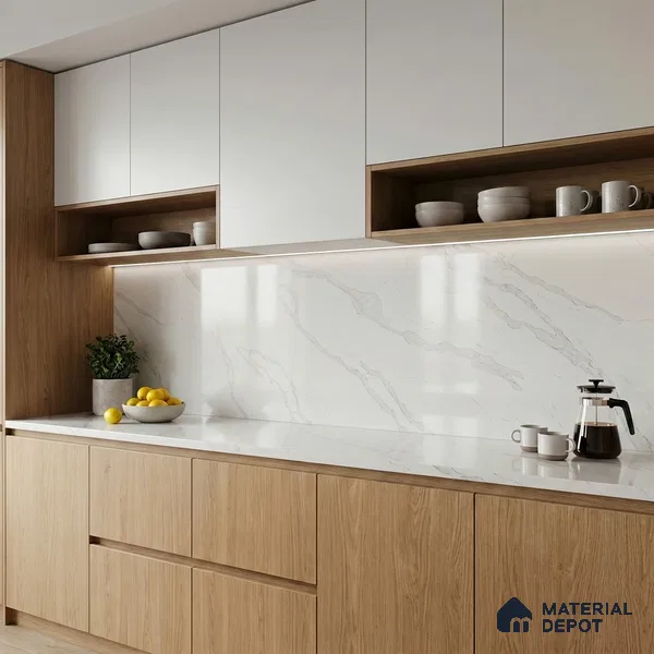 Belina Quartz QR 00175 Silver Drift Value Series 10.5 ft x 5.25 ft Quartz - 20 mm | 5 Years Warranty | Suitable for Kitchen, Restaurant, Counter Tops, Dining, Reception, office