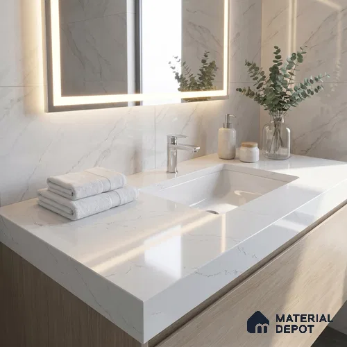 Belina Quartz QR 00176 C Silver Mist Calacatta Value Series 10.5 ft x 2.62 ft Quartz - 20 mm | 5 Years Warranty | Suitable for Kitchen, Restaurant, Counter Tops, Dining, Reception, office