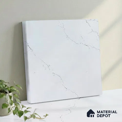 Belina Quartz QR 00176 C Silver Mist Calacatta Value Series 10.5 ft x 2.62 ft Quartz - 20 mm | 5 Years Warranty | Suitable for Kitchen, Restaurant, Counter Tops, Dining, Reception, office
