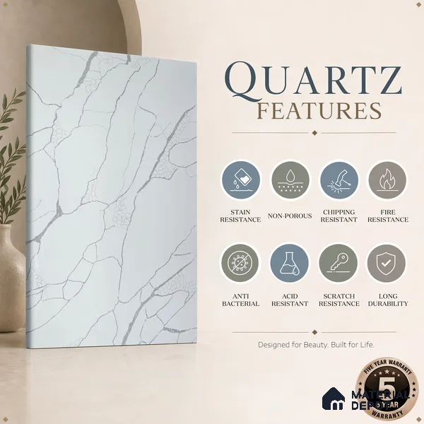 Belina Quartz QR 00178 Frosted Arbor Value Series 10.5 ft x 5.25 ft Quartz - 20 mm | 5 Years Warranty | Suitable for Kitchen, Restaurant, Counter Tops, Dining, Reception, office
