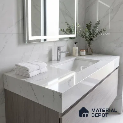 Belina Quartz QR 00180 Silver Cascade Value Series 10.5 ft x 5.25 ft Quartz - 20 mm | 5 Years Warranty | Suitable for Kitchen, Restaurant, Counter Tops, Dining, Reception, office