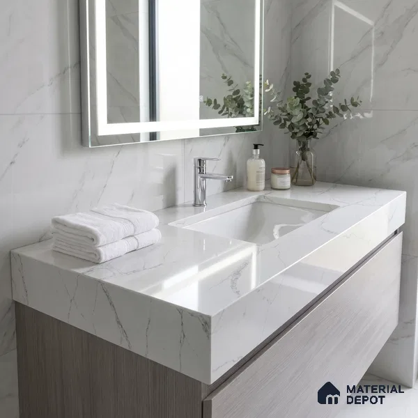 Belina Quartz QR 00180 Silver Cascade Value Series 10.5 ft x 5.25 ft Quartz - 20 mm | 5 Years Warranty | Suitable for Kitchen, Restaurant, Counter Tops, Dining, Reception, office