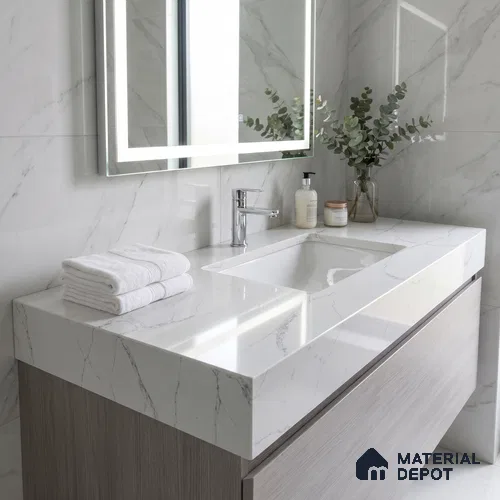 Belina Quartz QR 00180 Silver Cascade Value Series 10.5 ft x 5.25 ft Quartz - 20 mm | 5 Years Warranty | Suitable for Kitchen, Restaurant, Counter Tops, Dining, Reception, office