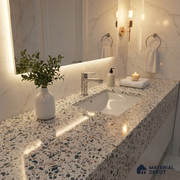 Belina Quartz QR 00182 Urban Terrazzo Value Series 10.6 ft x 5.38 ft Quartz - 20 mm | 5 Years Warranty | Suitable for Kitchen, Restaurant, Counter Tops, Dining, Reception, office