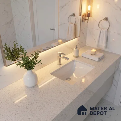 Belina Quartz QR 00184 Ivory Pebble Cloud Value Series 10.5 ft x 5.25 ft Quartz - 20 mm | 5 Years Warranty | Suitable for Kitchen, Restaurant, Counter Tops, Dining, Reception, office