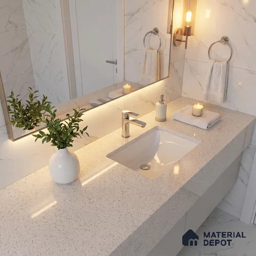 Belina Quartz QR 00184 Ivory Pebble Cloud Value Series 10.5 ft x 5.25 ft Quartz - 20 mm | 5 Years Warranty | Suitable for Kitchen, Restaurant, Counter Tops, Dining, Reception, office