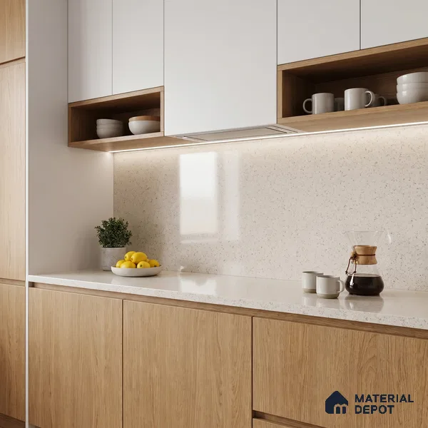 Belina Quartz QR 00184 Ivory Pebble Cloud Value Series 10.5 ft x 5.25 ft Quartz - 20 mm | 5 Years Warranty | Suitable for Kitchen, Restaurant, Counter Tops, Dining, Reception, office