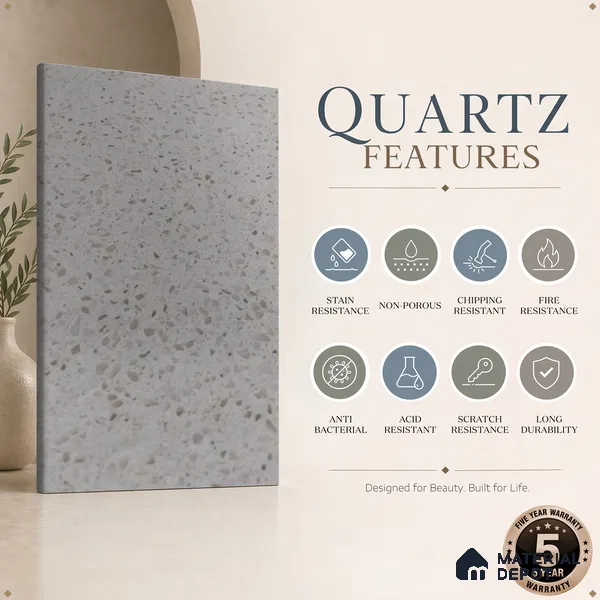 Belina Quartz QR 00184 Ivory Pebble Cloud Value Series 10.5 ft x 5.25 ft Quartz - 20 mm | 5 Years Warranty | Suitable for Kitchen, Restaurant, Counter Tops, Dining, Reception, office
