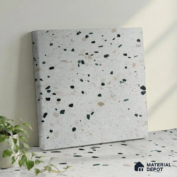Belina Quartz QR 00185 Verde Terrazzo Series 10.6 ft x 5.31 ft Quartz - 20 mm | 5 Years Warranty | Suitable for Kitchen, Restaurant, Counter Tops, Dining, Reception, office