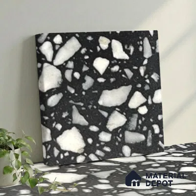 Belina Quartz QR 00186 Noir Terrazzo Value Series 8.01 ft x 5.38 ft Quartz - 20 mm | 5 Years Warranty | Suitable for Kitchen, Restaurant, Counter Tops, Dining, Reception, office