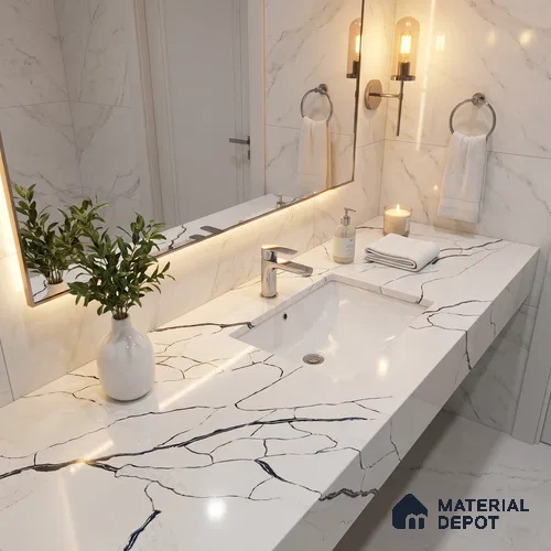 Belina Quartz QR 00188 Noir Cascade Value Series 10.5 ft x 5.25 ft Quartz - 20 mm | 5 Years Warranty | Suitable for Kitchen, Restaurant, Counter Tops, Dining, Reception, office