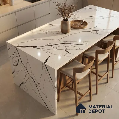 Belina Quartz QR 00188 Noir Cascade Value Series 10.5 ft x 5.25 ft Quartz - 20 mm | 5 Years Warranty | Suitable for Kitchen, Restaurant, Counter Tops, Dining, Reception, office