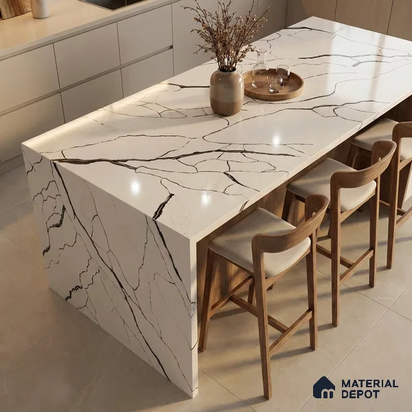 Belina Quartz QR 00188 Noir Cascade Value Series 10.5 ft x 5.25 ft Quartz - 20 mm | 5 Years Warranty | Suitable for Kitchen, Restaurant, Counter Tops, Dining, Reception, office