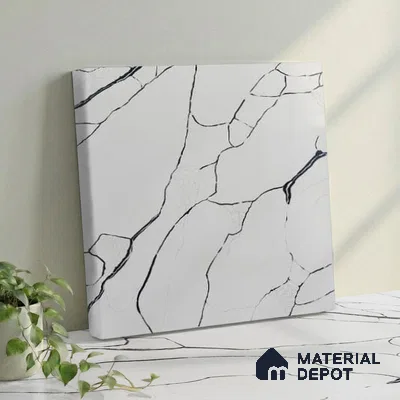 Belina Quartz QR 00188 Noir Cascade Value Series 10.5 ft x 5.25 ft Quartz - 20 mm | 5 Years Warranty | Suitable for Kitchen, Restaurant, Counter Tops, Dining, Reception, office