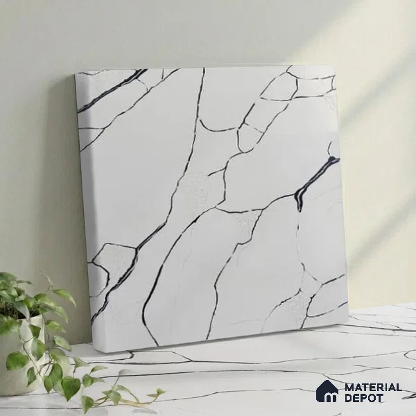 Belina Quartz QR 00188 Noir Cascade Value Series 10.5 ft x 5.25 ft Quartz - 20 mm | 5 Years Warranty | Suitable for Kitchen, Restaurant, Counter Tops, Dining, Reception, office