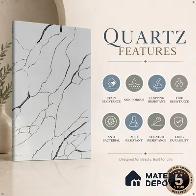 Belina Quartz QR 00188 Noir Cascade Value Series 10.5 ft x 5.25 ft Quartz - 20 mm | 5 Years Warranty | Suitable for Kitchen, Restaurant, Counter Tops, Dining, Reception, office