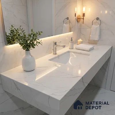 Belina Quartz QR 00189 Silver Cascade Value Series 10.5 ft x 5.25 ft Quartz - 20 mm | 5 Years Warranty | Suitable for Kitchen, Restaurant, Counter Tops, Dining, Reception, office