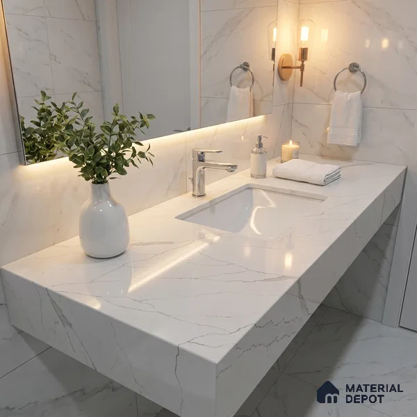 Belina Quartz QR 00189 Silver Cascade Value Series 10.5 ft x 5.25 ft Quartz - 20 mm | 5 Years Warranty | Suitable for Kitchen, Restaurant, Counter Tops, Dining, Reception, office