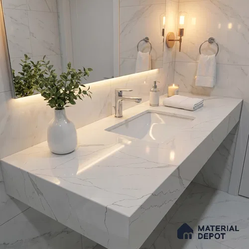 Belina Quartz QR 00189 Silver Cascade Value Series 10.5 ft x 5.25 ft Quartz - 20 mm | 5 Years Warranty | Suitable for Kitchen, Restaurant, Counter Tops, Dining, Reception, office
