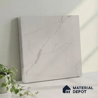 Belina Quartz QR 00189 Silver Cascade Value Series 10.5 ft x 5.25 ft Quartz - 20 mm | 5 Years Warranty | Suitable for Kitchen, Restaurant, Counter Tops, Dining, Reception, office
