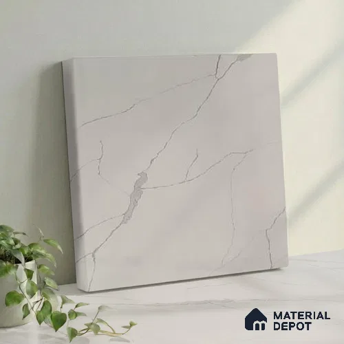 Belina Quartz QR 00189 Silver Cascade Value Series 10.5 ft x 5.25 ft Quartz - 20 mm | 5 Years Warranty | Suitable for Kitchen, Restaurant, Counter Tops, Dining, Reception, office