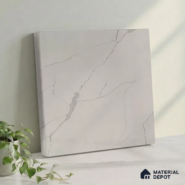 Belina Quartz QR 00189 Silver Cascade Value Series 10.5 ft x 5.25 ft Quartz - 20 mm | 5 Years Warranty | Suitable for Kitchen, Restaurant, Counter Tops, Dining, Reception, office