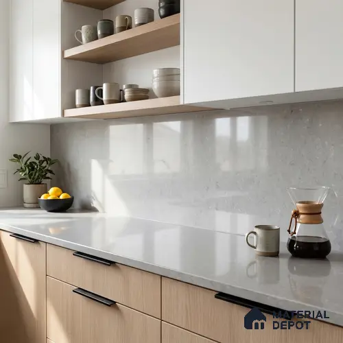 Belina Quartz QR 00190 Opaline Veil Value Series 10.5 ft x 5.25 ft Quartz - 20 mm | 5 Years Warranty | Suitable for Kitchen, Restaurant, Counter Tops, Dining, Reception, office