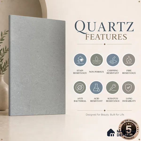 Belina Quartz QR 00190 Opaline Veil Value Series 10.5 ft x 5.25 ft Quartz - 20 mm | 5 Years Warranty | Suitable for Kitchen, Restaurant, Counter Tops, Dining, Reception, office