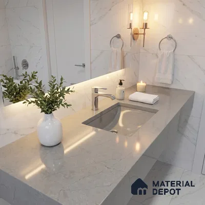 Belina Quartz QR 00191 Silver Whisper Value Series 10.5 ft x 5.25 ft Quartz - 20 mm | 5 Years Warranty | Suitable for Kitchen, Restaurant, Counter Tops, Dining, Reception, office