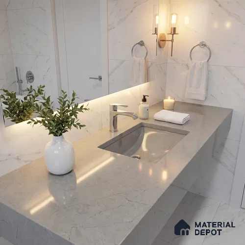 Belina Quartz QR 00191 Silver Whisper Value Series 10.5 ft x 5.25 ft Quartz - 20 mm | 5 Years Warranty | Suitable for Kitchen, Restaurant, Counter Tops, Dining, Reception, office
