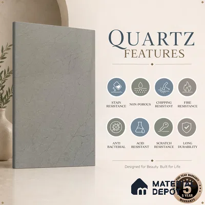 Belina Quartz QR 00191 Silver Whisper Value Series 10.5 ft x 5.25 ft Quartz - 20 mm | 5 Years Warranty | Suitable for Kitchen, Restaurant, Counter Tops, Dining, Reception, office