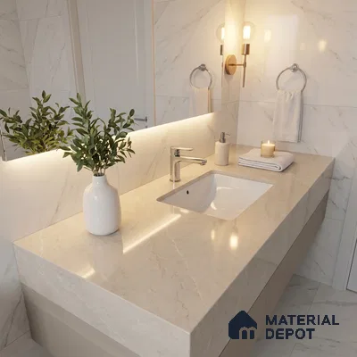 Belina Quartz QR 00192 Ivory Cloud Value Series 10.5 ft x 5.25 ft Quartz - 20 mm | 5 Years Warranty | Suitable for Kitchen, Restaurant, Counter Tops, Dining, Reception, office