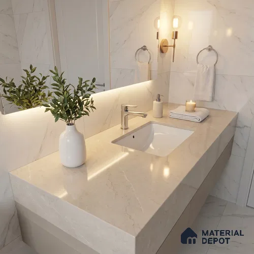Belina Quartz QR 00192 Ivory Cloud Value Series 10.5 ft x 5.25 ft Quartz - 20 mm | 5 Years Warranty | Suitable for Kitchen, Restaurant, Counter Tops, Dining, Reception, office