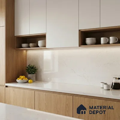 Belina Quartz QR 00192 Ivory Cloud Value Series 10.5 ft x 5.25 ft Quartz - 20 mm | 5 Years Warranty | Suitable for Kitchen, Restaurant, Counter Tops, Dining, Reception, office