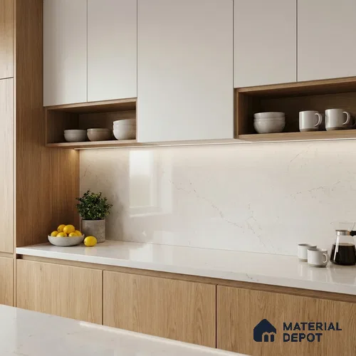 Belina Quartz QR 00192 Ivory Cloud Value Series 10.5 ft x 5.25 ft Quartz - 20 mm | 5 Years Warranty | Suitable for Kitchen, Restaurant, Counter Tops, Dining, Reception, office
