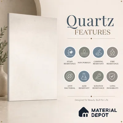 Belina Quartz QR 00192 Ivory Cloud Value Series 10.5 ft x 5.25 ft Quartz - 20 mm | 5 Years Warranty | Suitable for Kitchen, Restaurant, Counter Tops, Dining, Reception, office