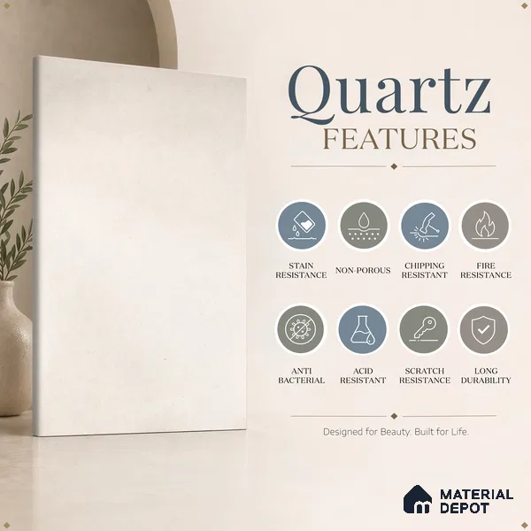 Belina Quartz QR 00192 Ivory Cloud Value Series 10.5 ft x 5.25 ft Quartz - 20 mm | 5 Years Warranty | Suitable for Kitchen, Restaurant, Counter Tops, Dining, Reception, office