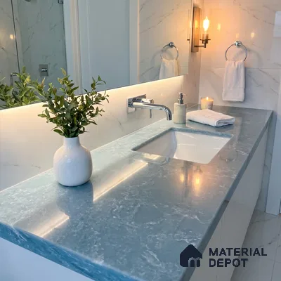 Belina Quartz QR 00193 Azure Cascade Value Series 10.56 ft x 5.31 ft Quartz - 20 mm | 5 Years Warranty | Suitable for Kitchen, Restaurant, Counter Tops, Dining, Reception, office