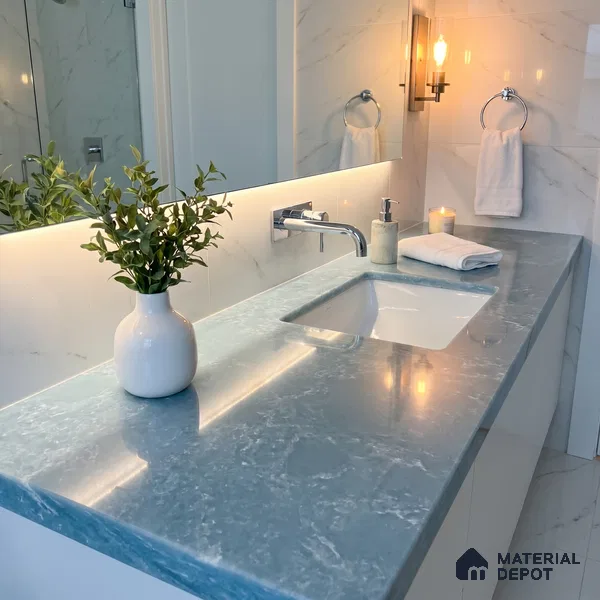 Belina Quartz QR 00193 Azure Cascade Value Series 10.56 ft x 5.31 ft Quartz - 20 mm | 5 Years Warranty | Suitable for Kitchen, Restaurant, Counter Tops, Dining, Reception, office