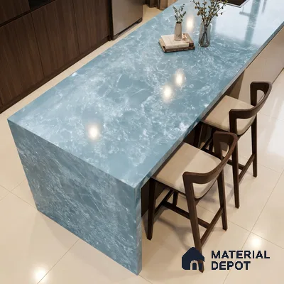 Belina Quartz QR 00193 Azure Cascade Value Series 10.56 ft x 5.31 ft Quartz - 20 mm | 5 Years Warranty | Suitable for Kitchen, Restaurant, Counter Tops, Dining, Reception, office