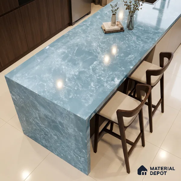 Belina Quartz QR 00193 Azure Cascade Value Series 10.56 ft x 5.31 ft Quartz - 20 mm | 5 Years Warranty | Suitable for Kitchen, Restaurant, Counter Tops, Dining, Reception, office