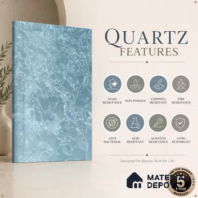 Belina Quartz QR 00193 Azure Cascade Value Series 10.56 ft x 5.31 ft Quartz - 20 mm | 5 Years Warranty | Suitable for Kitchen, Restaurant, Counter Tops, Dining, Reception, office