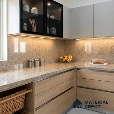 Belina Quartz QR 00194 Sahara Veil Value Series 10.56 ft x 5.31 ft Quartz - 20 mm | 5 Years Warranty | Suitable for Kitchen, Restaurant, Counter Tops, Dining, Reception, office