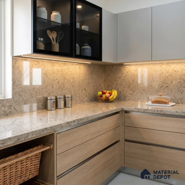 Belina Quartz QR 00194 Sahara Veil Value Series 10.56 ft x 5.31 ft Quartz - 20 mm | 5 Years Warranty | Suitable for Kitchen, Restaurant, Counter Tops, Dining, Reception, office