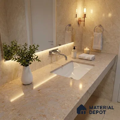 Belina Quartz QR 00194 Sahara Veil Value Series 10.56 ft x 5.31 ft Quartz - 20 mm | 5 Years Warranty | Suitable for Kitchen, Restaurant, Counter Tops, Dining, Reception, office