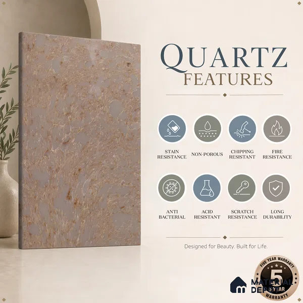 Belina Quartz QR 00194 Sahara Veil Value Series 10.56 ft x 5.31 ft Quartz - 20 mm | 5 Years Warranty | Suitable for Kitchen, Restaurant, Counter Tops, Dining, Reception, office