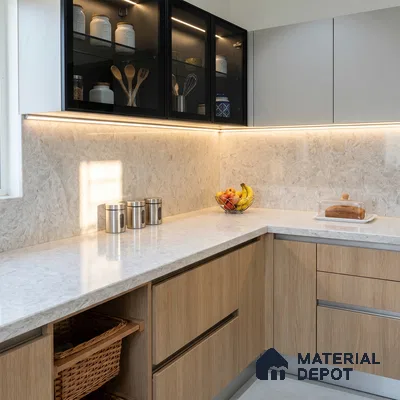 Belina Quartz QR 00195 Frosted Lace Value Series 10.56 ft x 5.31 ft Quartz - 20 mm | 5 Years Warranty | Suitable for Kitchen, Restaurant, Counter Tops, Dining, Reception, office