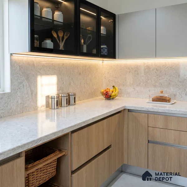 Belina Quartz QR 00195 Frosted Lace Value Series 10.56 ft x 5.31 ft Quartz - 20 mm | 5 Years Warranty | Suitable for Kitchen, Restaurant, Counter Tops, Dining, Reception, office